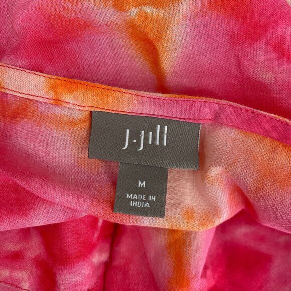J Jill Top Women Medium Tie Dye Beaded Embroidered Shirt Blouse Bright Colorful - Picture 8 of 11